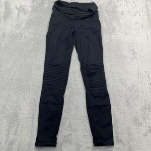 H&M‎ Mama Maternity Black Moto Ribbed Panel Leggings Pants XS